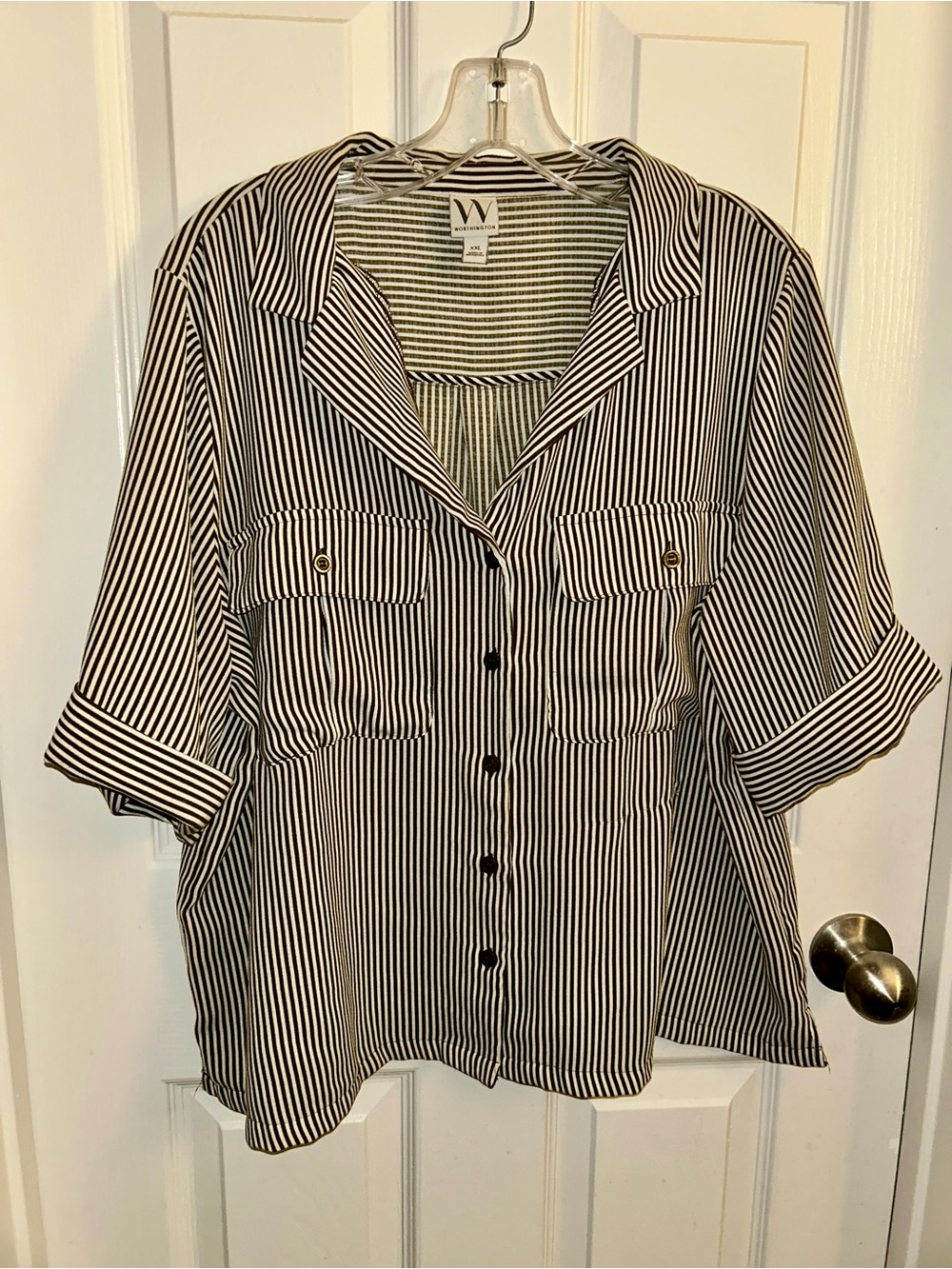 Worthington Striped Button-Down Shirt Jacket in Brown and White